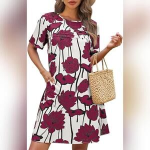 NWT Wenrine Casual Floral Mini Tunic Loose Dress with Pockets, Small